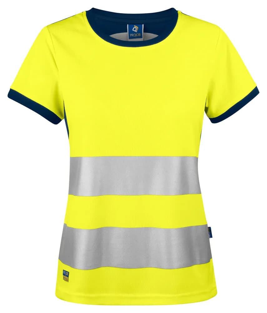 6012 DAMEN T-SHIRT EN ISO 20471 KLASSE 2 - Gelb/Marine