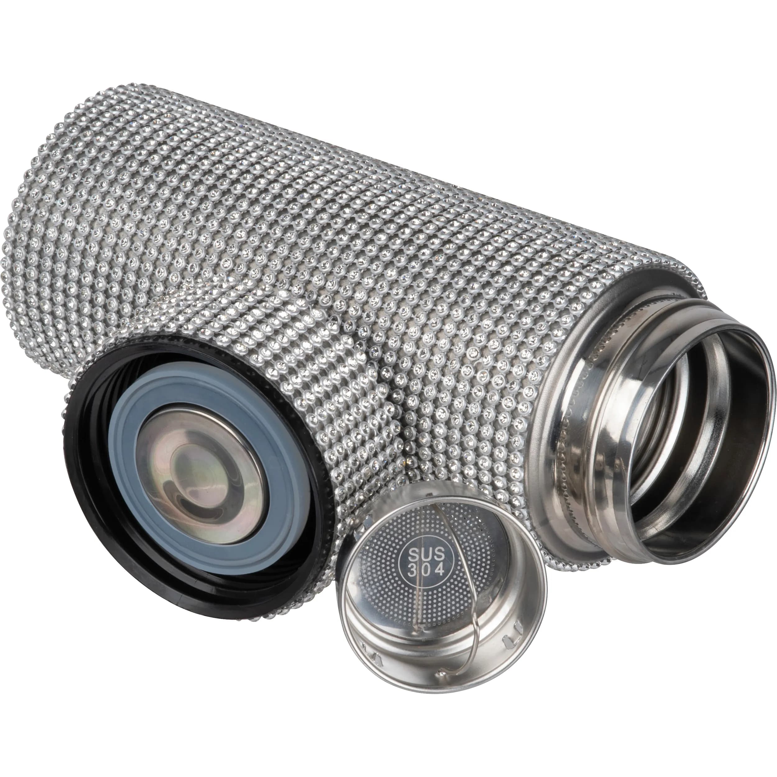 Vakuum Edelstahltrinkflasche mit Strassstein-Akzenten EDWARD - grau