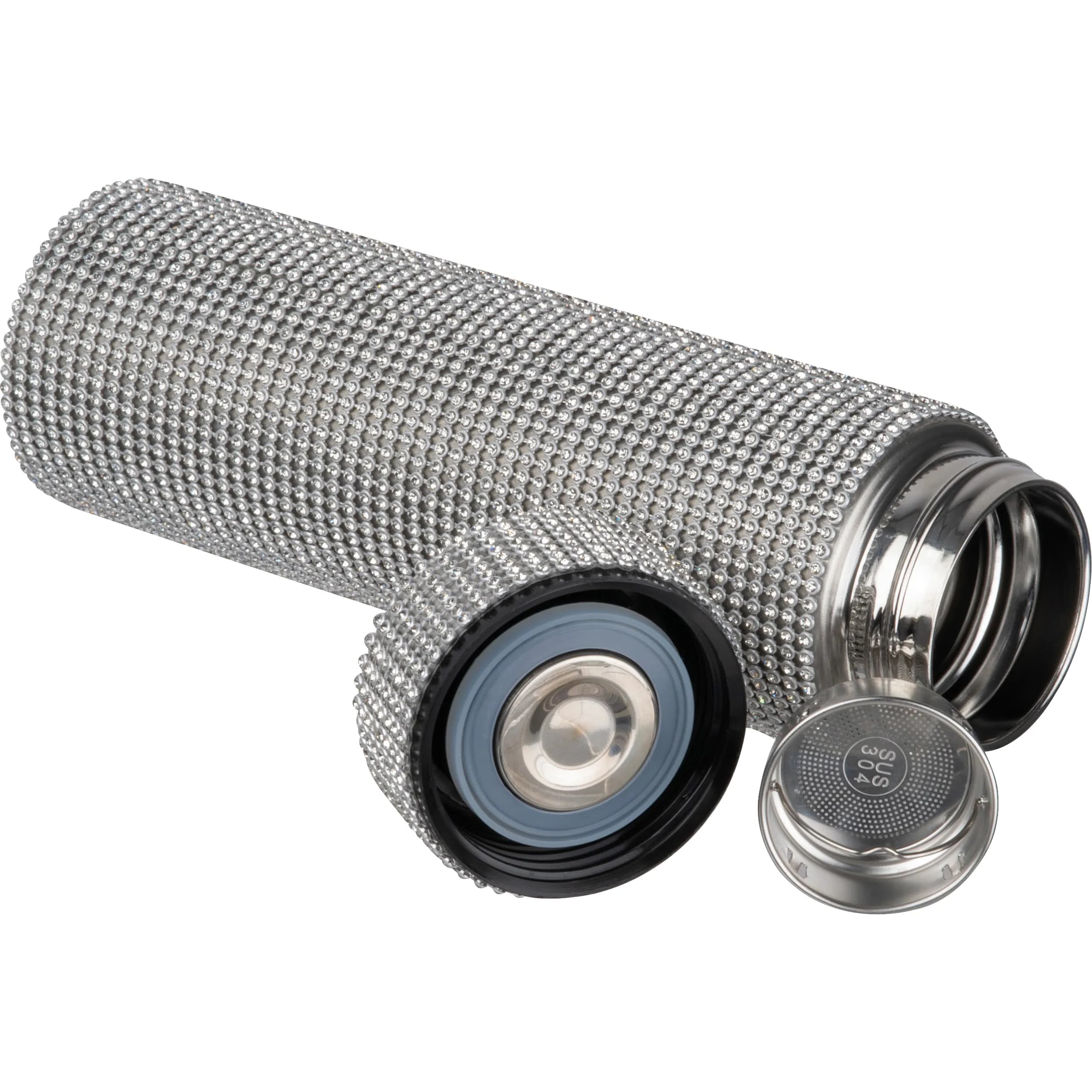 Vakuum Edelstahltrinkflasche mit Strassstein-Akzenten SYLWIA - grau