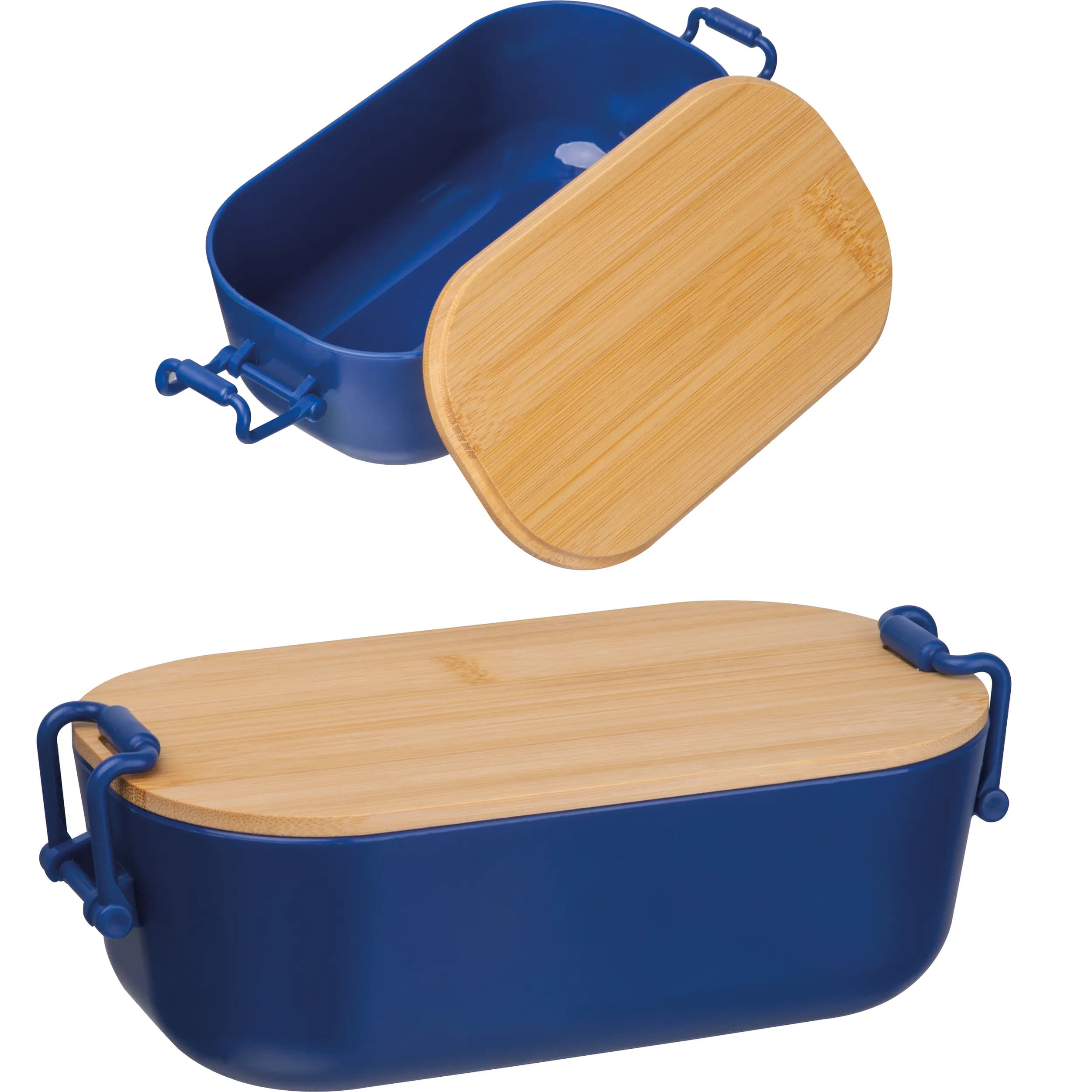 Lunchbox mit Bambusdeckel und Bügelverschluss JAVIER - dunkelblau