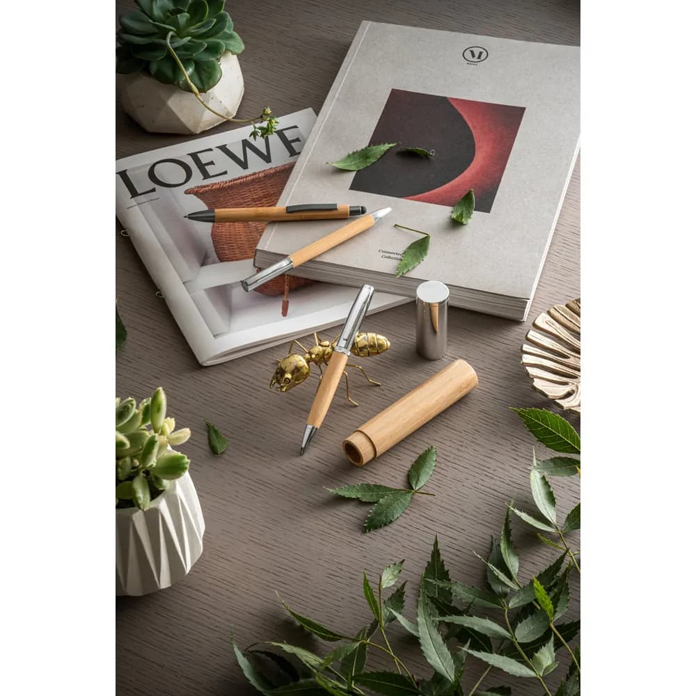 Kugelschreiber aus Bambus und Metall mit Gehäuse - FUJI - Natur