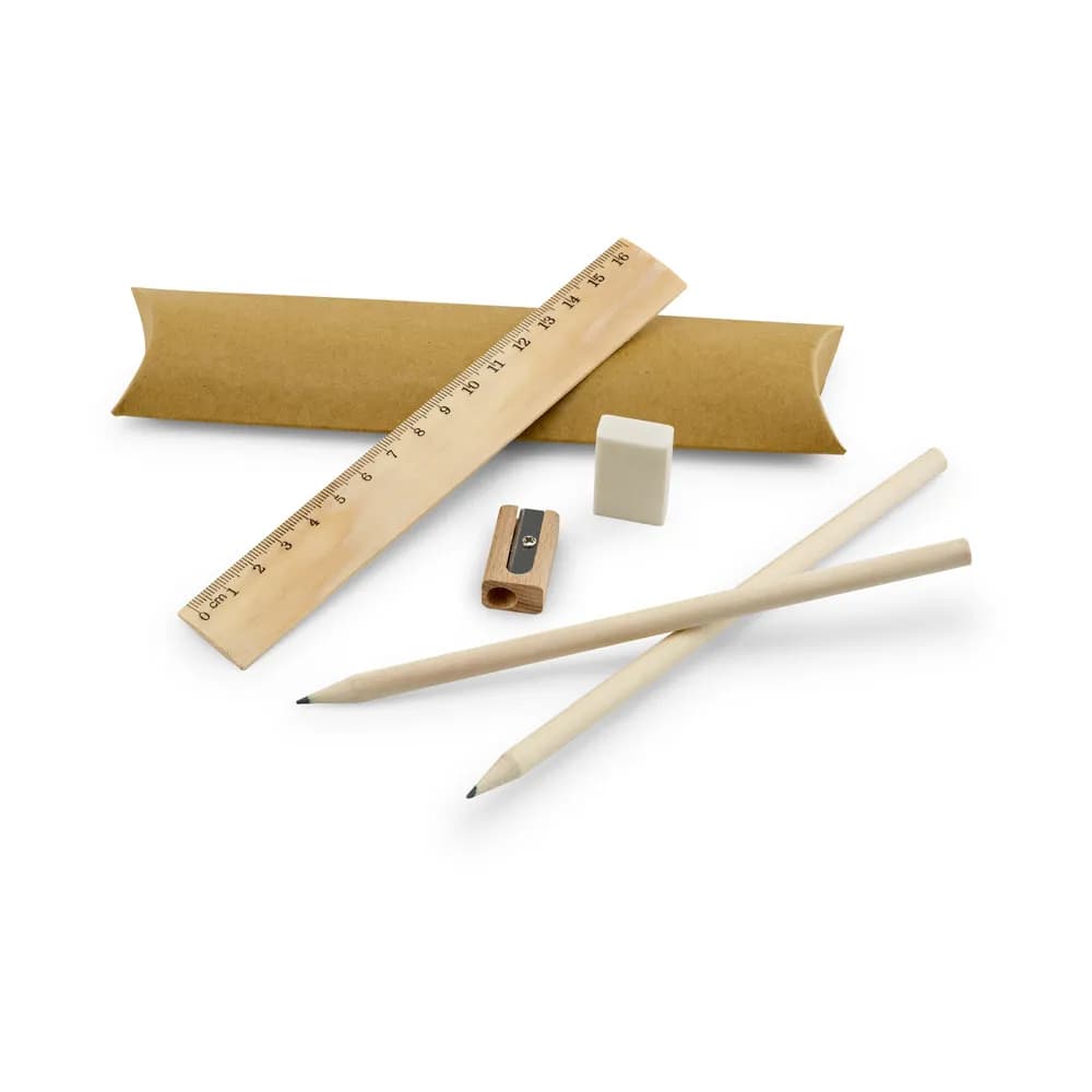 Schulschreibset: Lineal, Bleistift, Radiergummi und Anspitzer - RHOMBUS - Natur