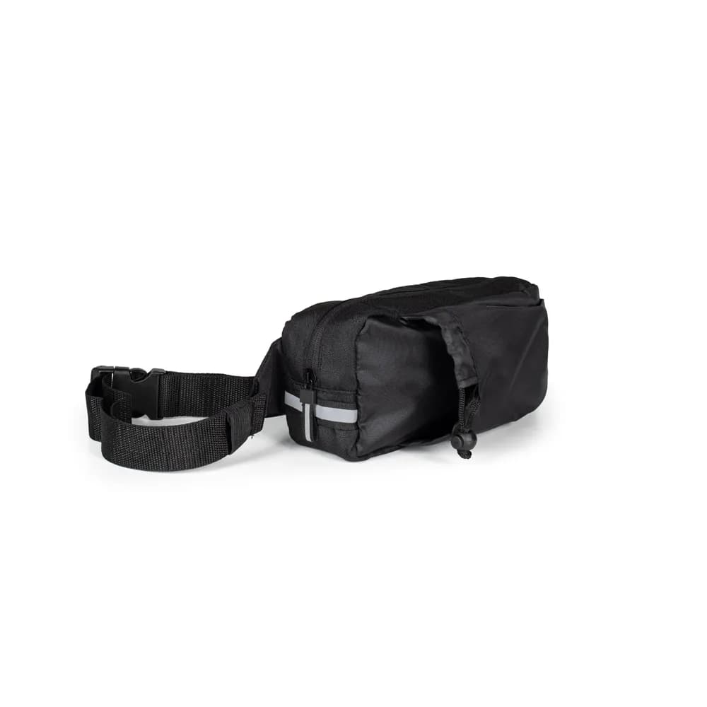 Gürteltasche aus 300D recyceltem Polyester (glänzende Oberfläche) und 600D recyceltem Polyester mit reflektierenden Elementen - DELFOS POUCH SHINY - Schwarz