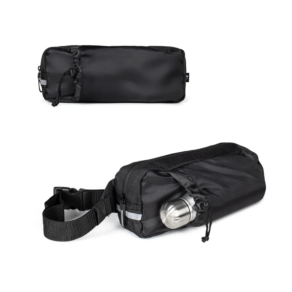 Gürteltasche aus 300D recyceltem Polyester (glänzende Oberfläche) und 600D recyceltem Polyester mit reflektierenden Elementen - DELFOS POUCH SHINY - Schwarz