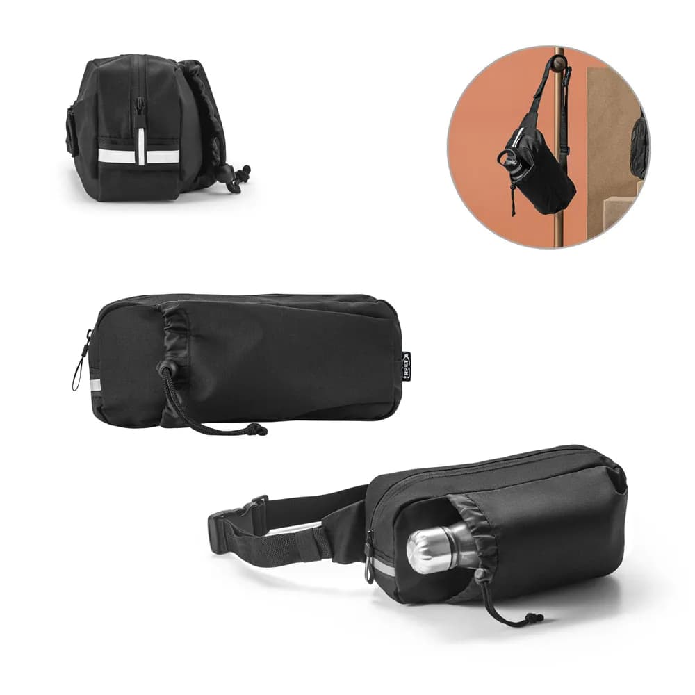 Gürteltasche aus 300D recyceltem Polyester und 600D recyceltem Polyester mit reflektierenden Elementen - DELFOS POUCH - Schwarz