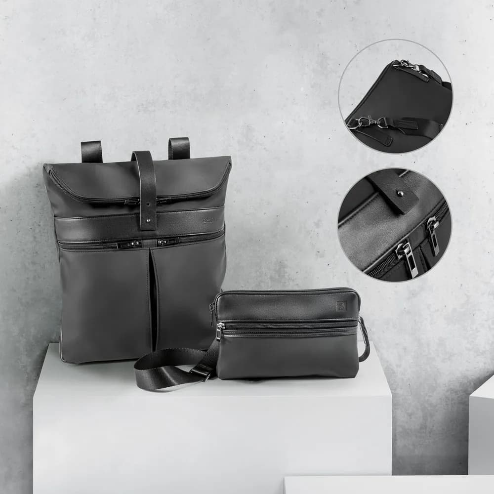 Rucksack aus Mikrofaser und PU - ROVER BACKPACK - Schwarz