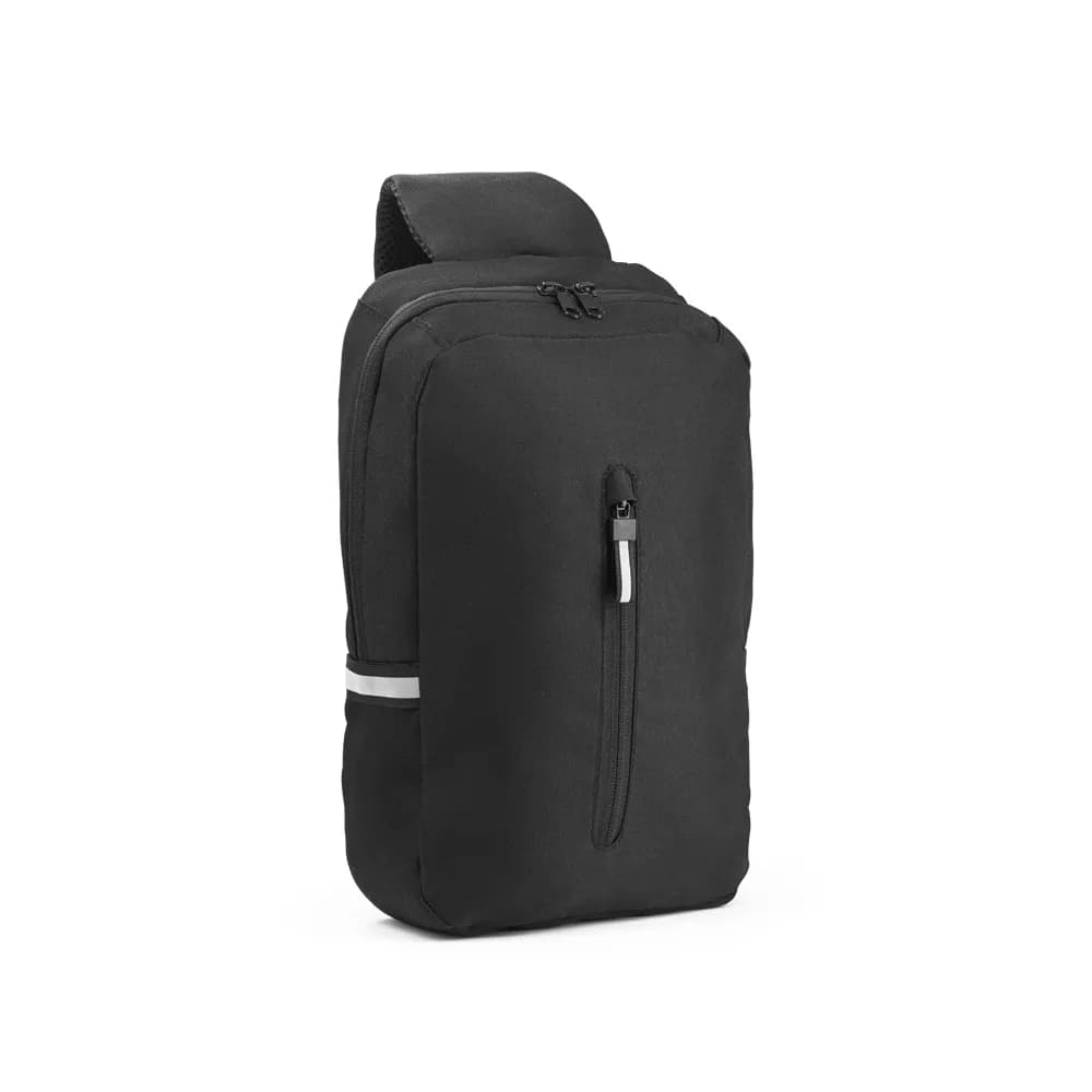 Rucksack mit einem Schultergurt aus 300D recyceltem Polyester und 600D recyceltem Polyester, mit 210D-Futter aus recyceltem Polyester - DELFOS - Schwarz
