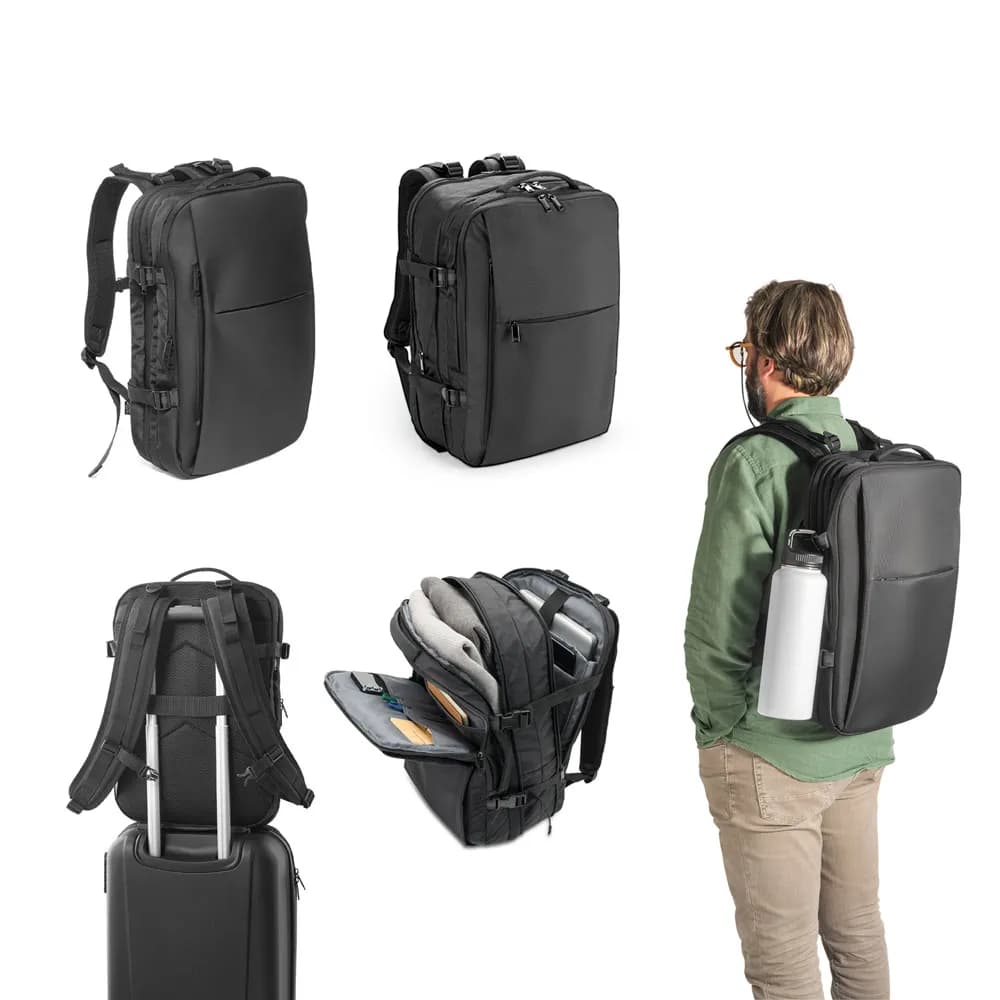 Hochverdichteter Reiserucksack aus recyceltem 600D-Polyester für 17.3-Laptop - DALLAS - Schwarz