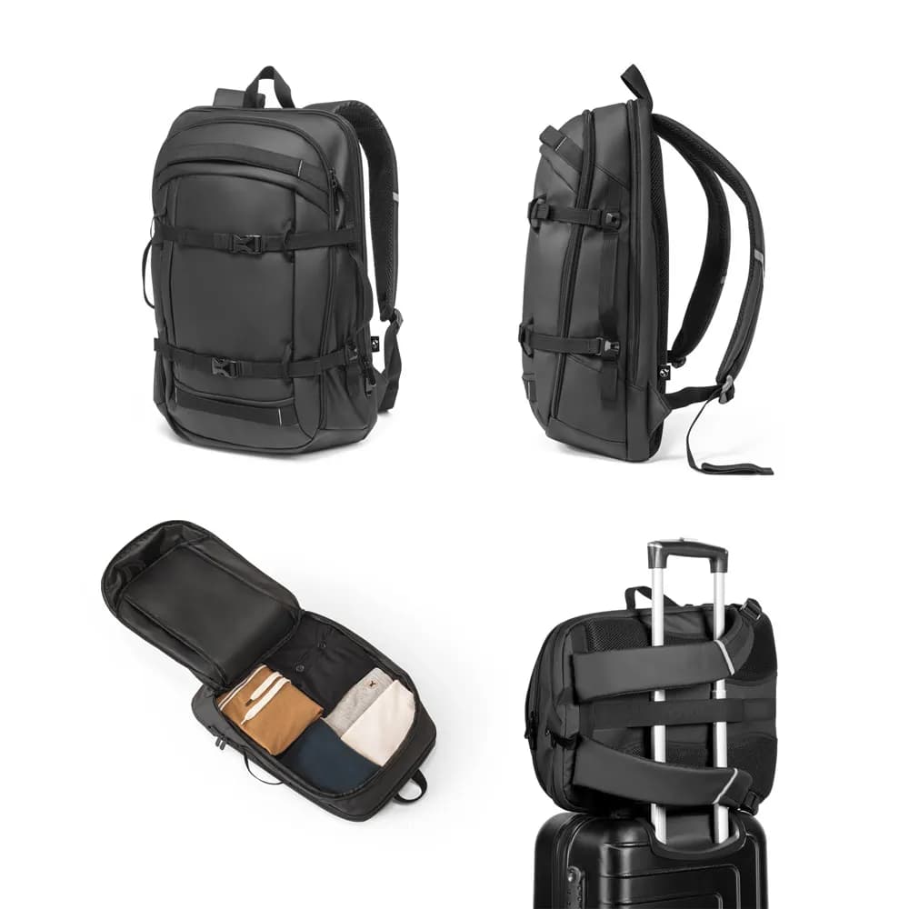 Laptop-Rucksack aus 900D hochdichtem recyceltem Polyester mit wasserdichter Beschichtung und 210D Futter aus recyceltem Polyester 173 - KAMPALA - Schwarz