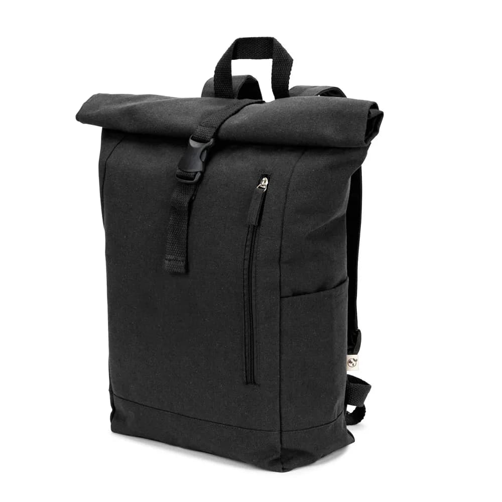 Roll-Top-Rucksack aus recyceltem Baumwolle und recyceltem Polyester (380 g/m²) - SAINT - Schwarz