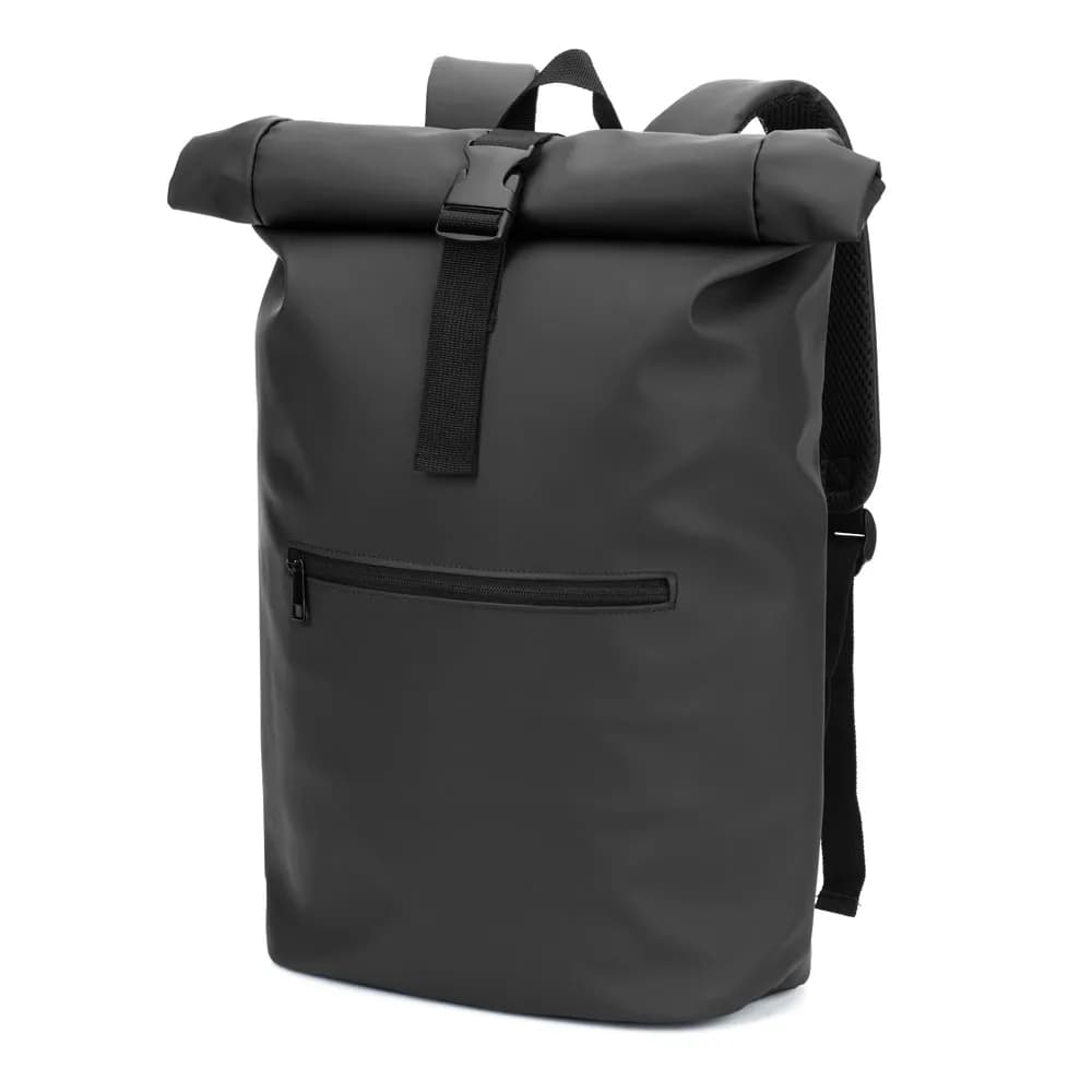 Roll-Top-Rucksack aus PU mit Laptopfach, 16 - PORTLAND - Schwarz