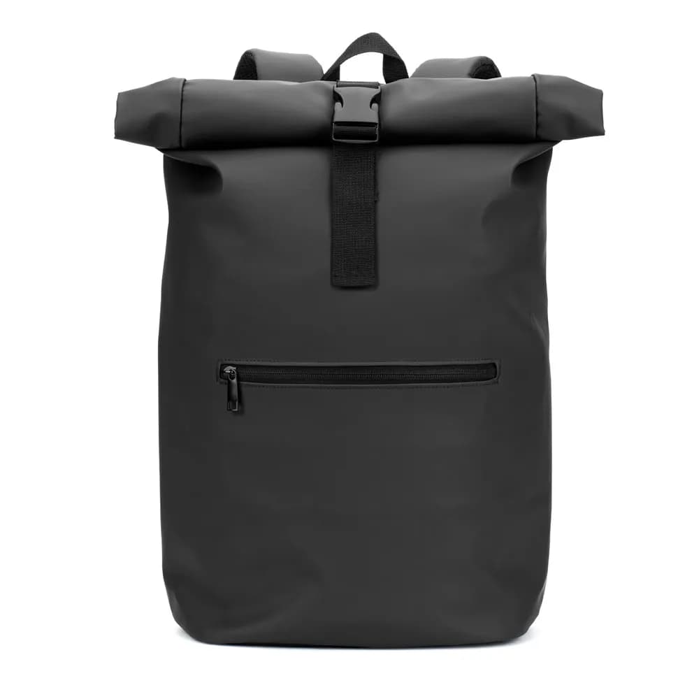 Roll-Top-Rucksack aus PU mit Laptopfach, 16 - PORTLAND - Schwarz