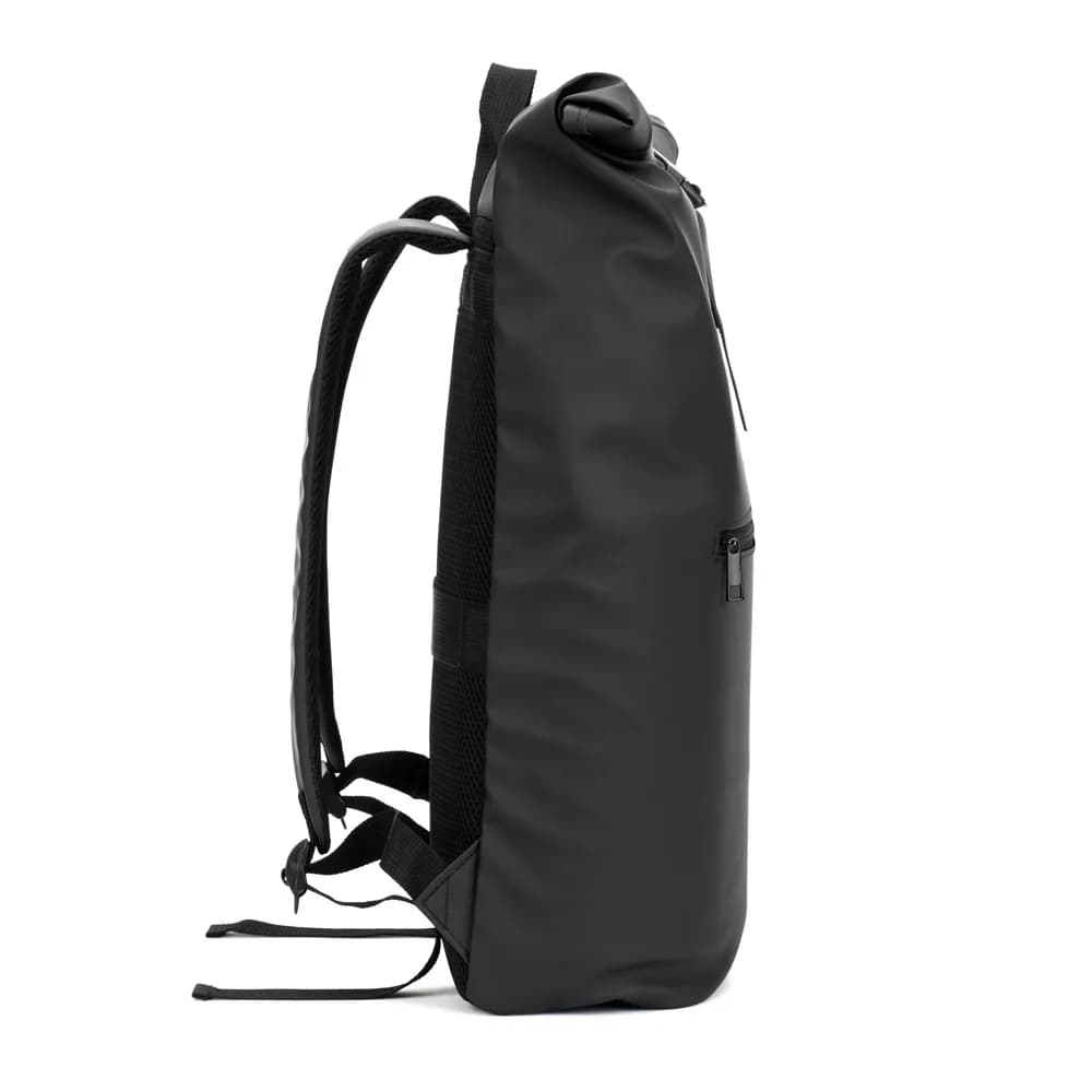 Roll-Top-Rucksack aus PU mit Laptopfach, 16 - PORTLAND - Schwarz