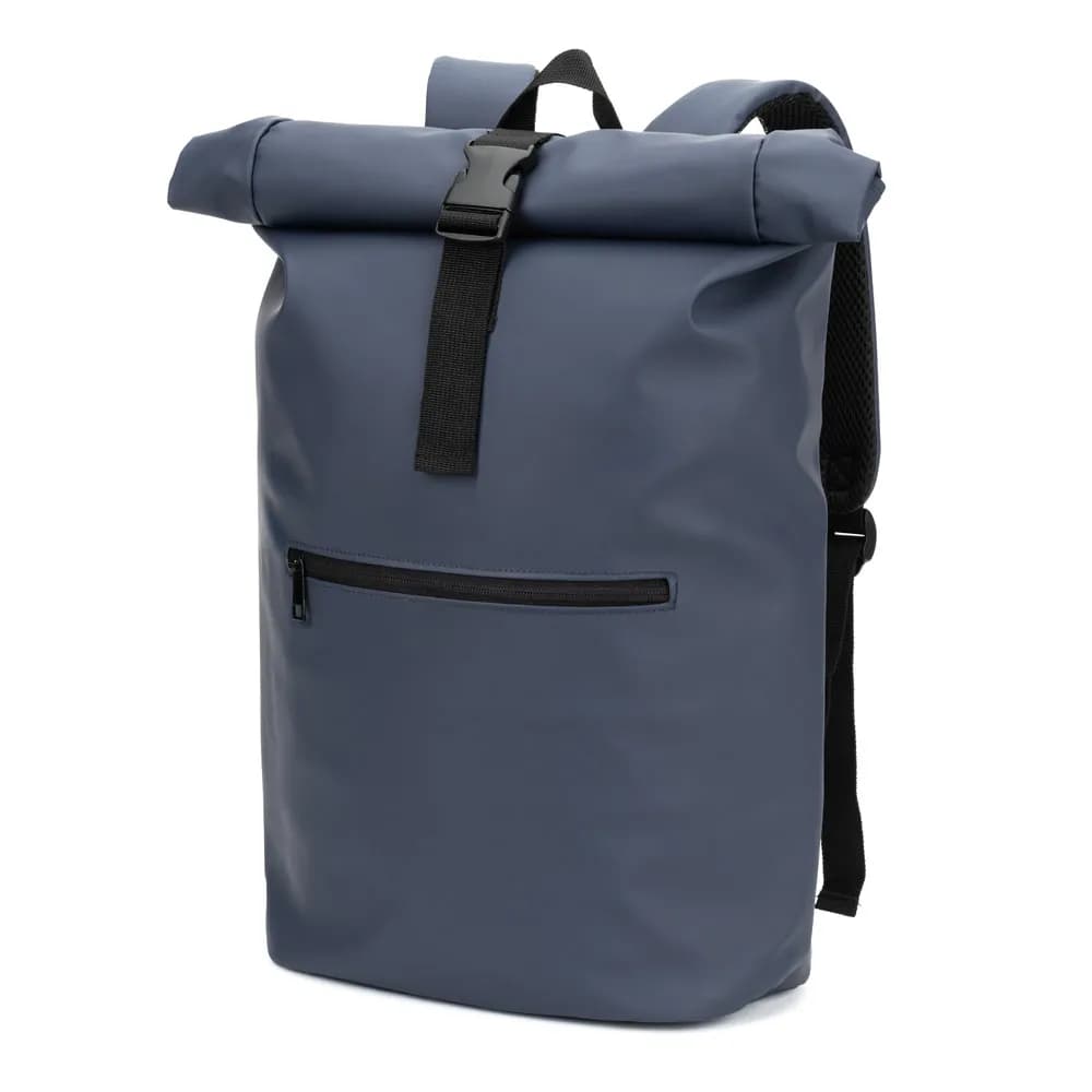 Roll-Top-Rucksack aus PU mit Laptopfach, 16 - PORTLAND - Blau