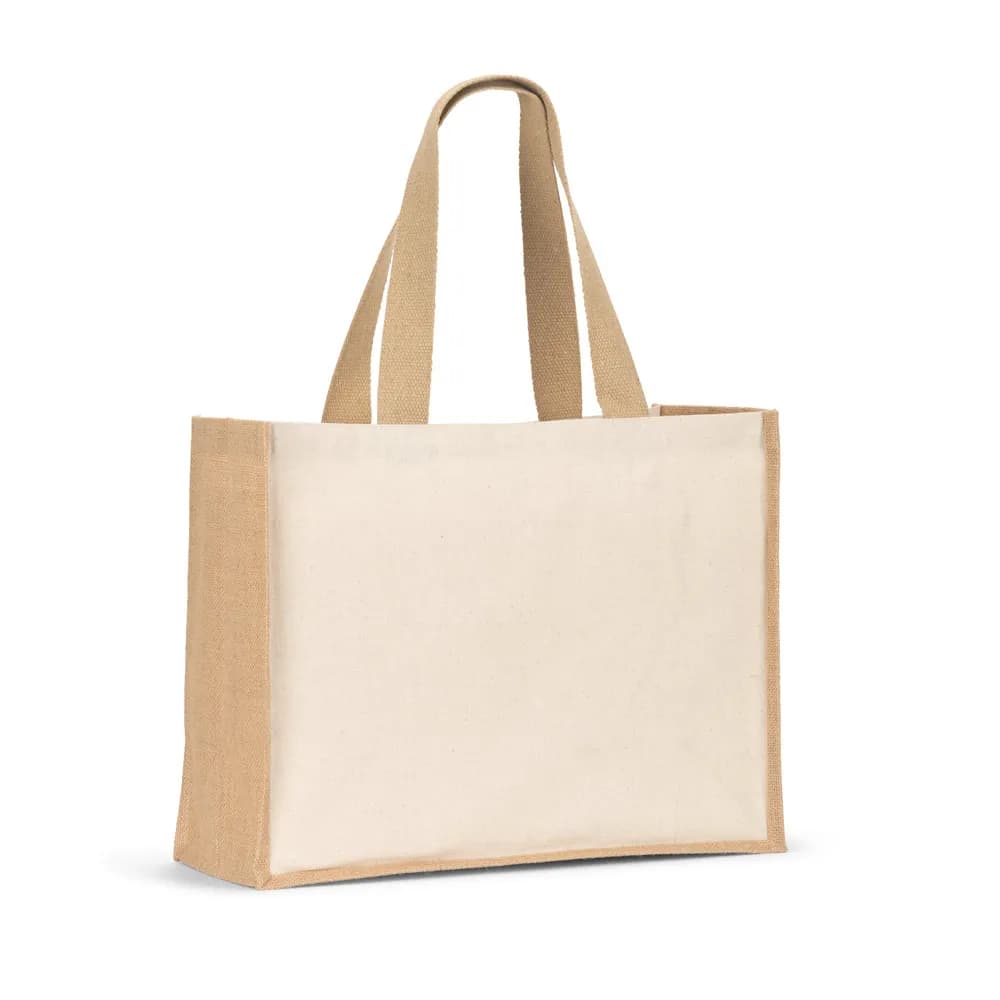 Tasche aus Canvas (320 g/m²), mit Boden und Seiten aus laminierter Jute (350 g/m²) in Naturtönen - HELSINQUE - Natur