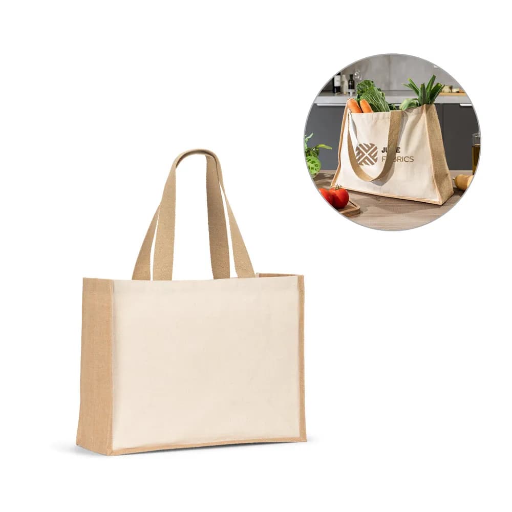 Tasche aus Canvas (320 g/m²), mit Boden und Seiten aus laminierter Jute (350 g/m²) in Naturtönen - HELSINQUE - Natur