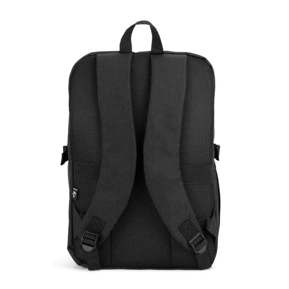 Rucksack mit komplett öffnendem Fach aus recyceltem 300D Polyester, 16 - UDINE - Schwarz