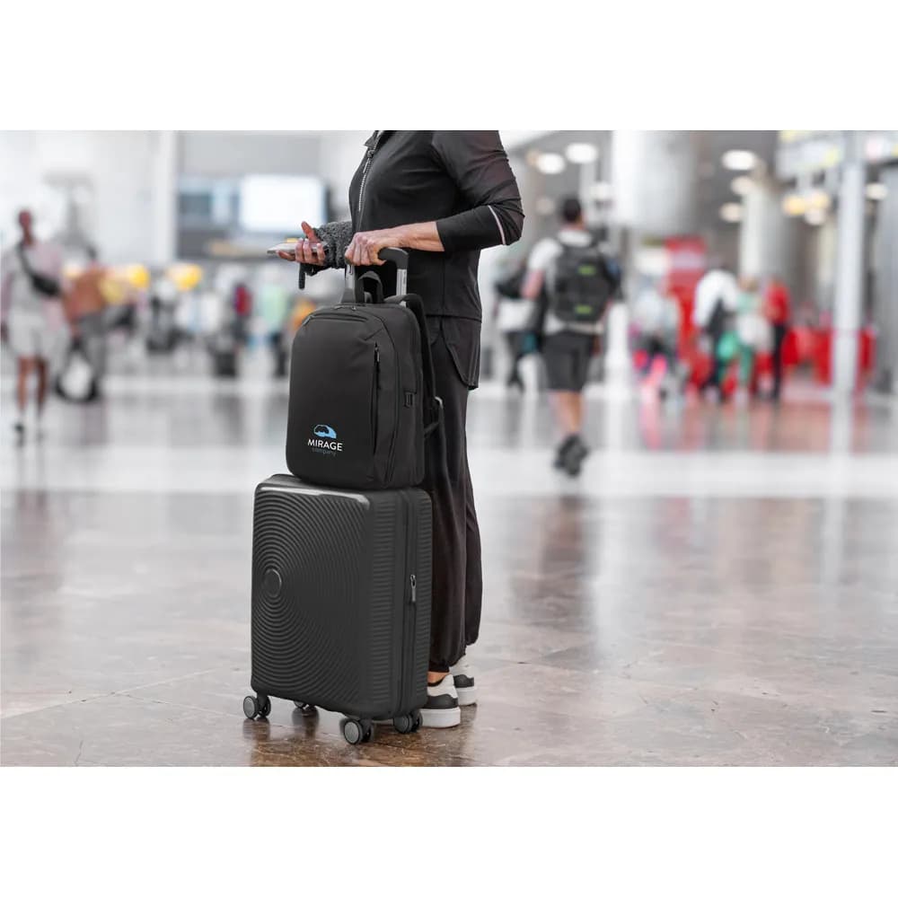 Rucksack mit komplett öffnendem Fach aus recyceltem 300D Polyester, 16 - UDINE - Schwarz