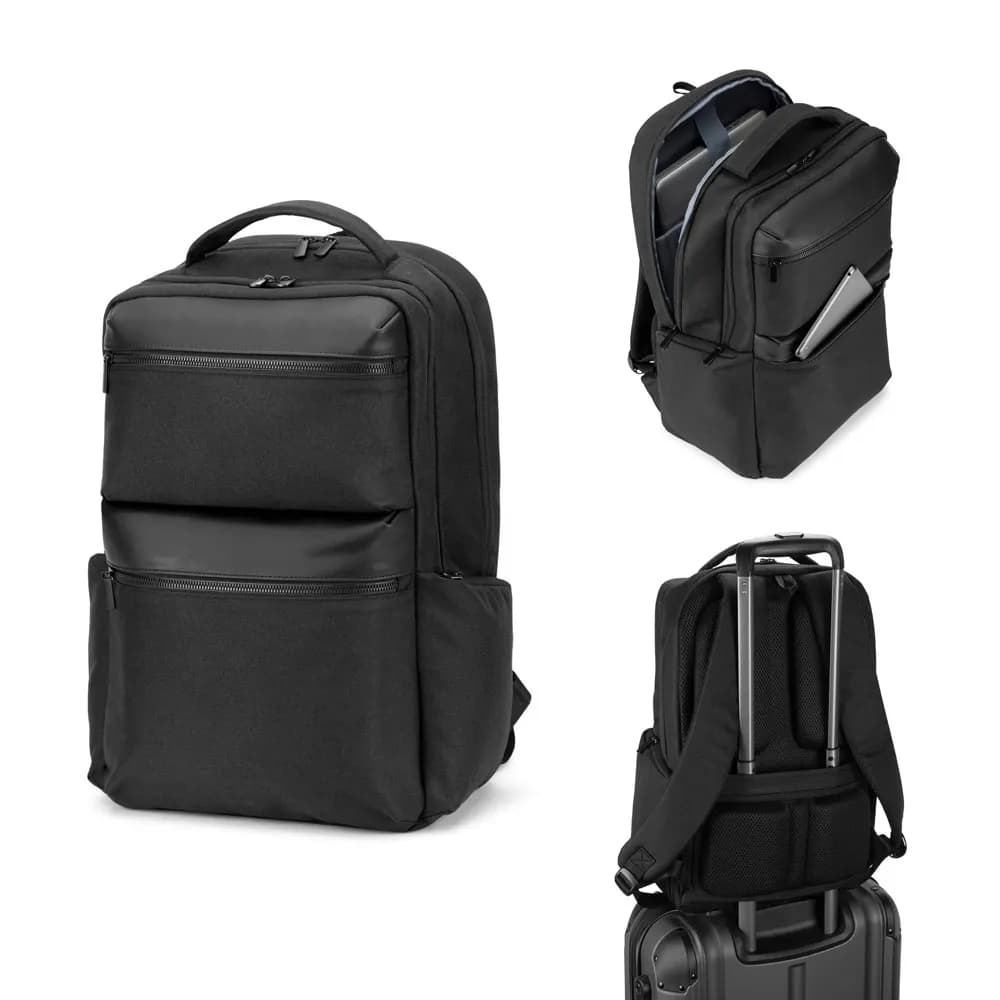 Wasserabweisender Rucksack aus recyceltem Twill mit zwei großen Fronttaschen, 173 Zoll - COPENHAGEN - Schwarz