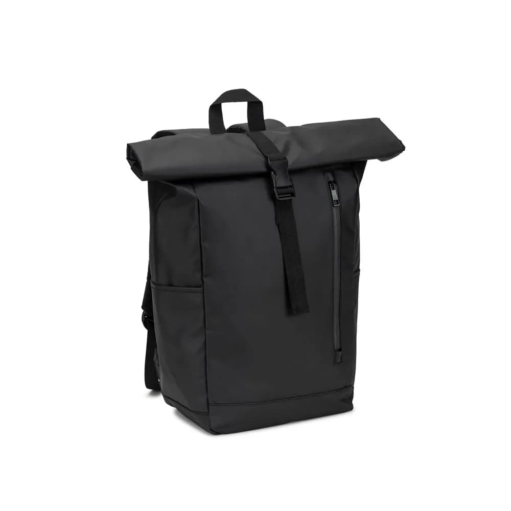 Rolltop-Rucksack mit Reissverschlusssystem, bei dem das Oberteil aufgerollt werden kann, um es an das Volumen des Rucksacks anzupassen. Hergestellt aus recyceltem 600D-Polyester - OSASCO BPACK - Schwarz
