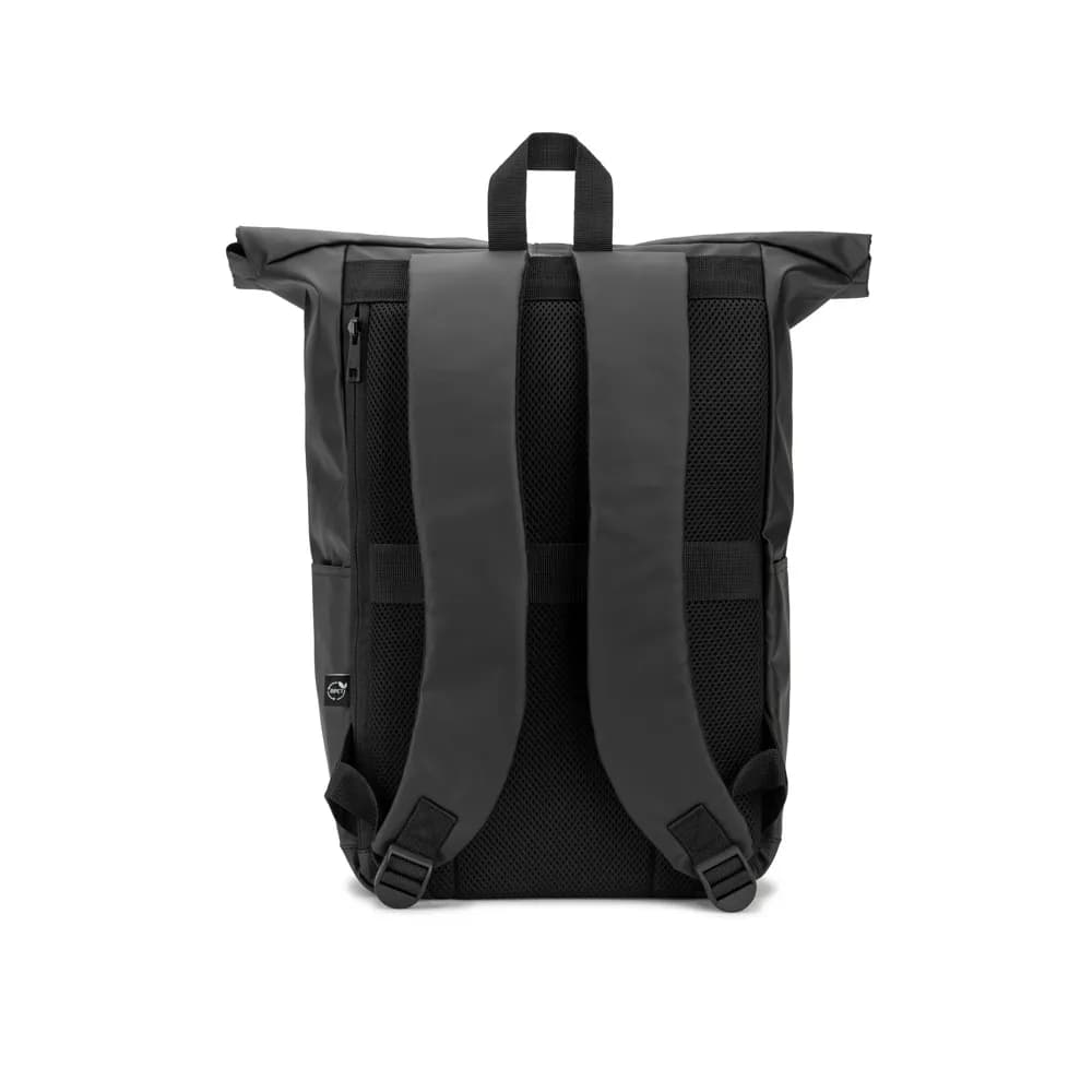 Rolltop-Rucksack mit Reissverschlusssystem, bei dem das Oberteil aufgerollt werden kann, um es an das Volumen des Rucksacks anzupassen. Hergestellt aus recyceltem 600D-Polyester - OSASCO BPACK - Schwarz