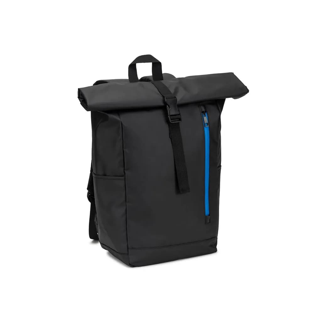 Rolltop-Rucksack mit Reissverschlusssystem, bei dem das Oberteil aufgerollt werden kann, um es an das Volumen des Rucksacks anzupassen. Hergestellt aus recyceltem 600D-Polyester - OSASCO BPACK - Königsblau