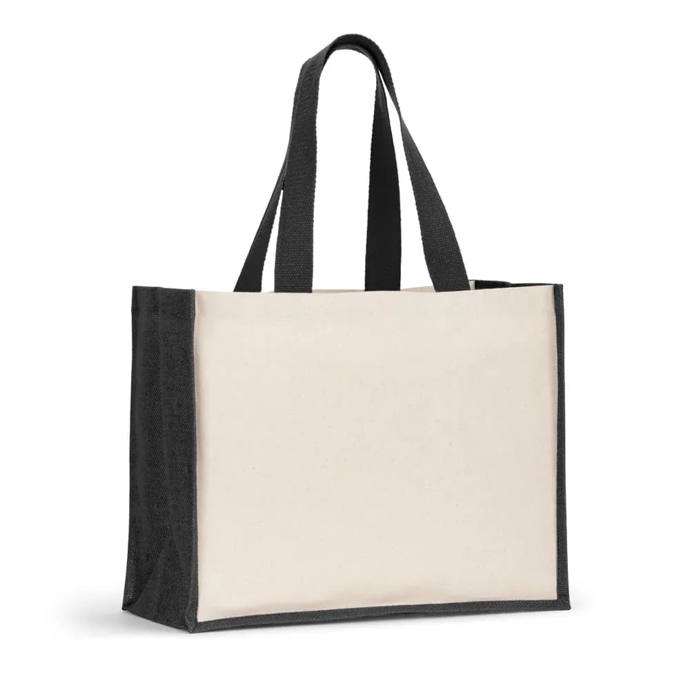 Tasche aus Canvas (320 g/m²), mit Boden und Seiten aus farbig laminierter Jute (350 g/m²) - HELSINQUE COLOUR - Schwarz