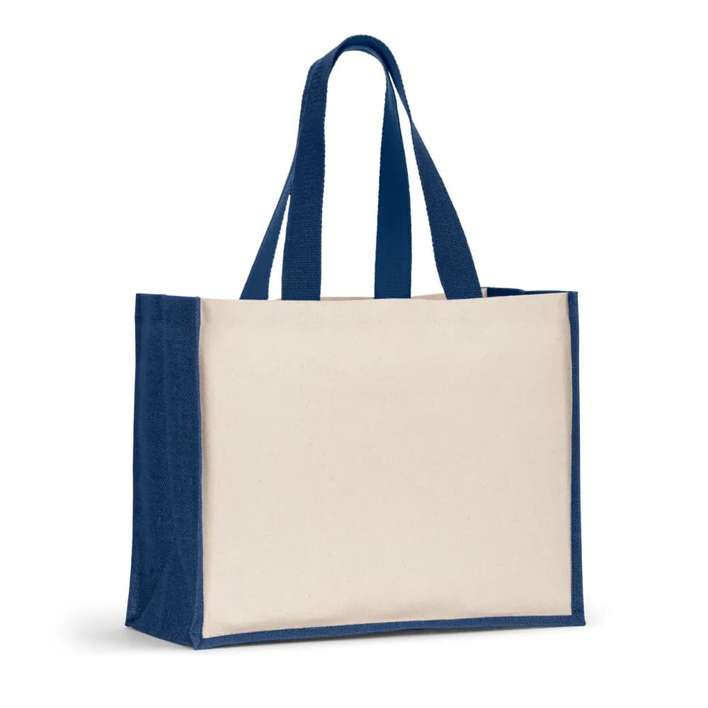 Tasche aus Canvas (320 g/m²), mit Boden und Seiten aus farbig laminierter Jute (350 g/m²) - HELSINQUE COLOUR - Blau