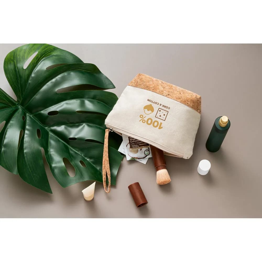 Kulturtasche aus 100% Baumwolle und Kork - BLANCHETT - Naturhell