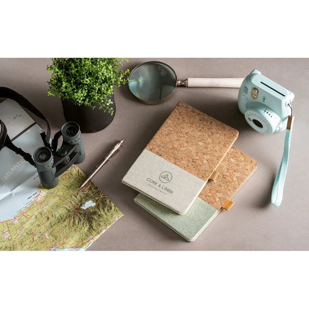 A5 Notizbuch aus Kork und Leinen mit linierten Blättern - KLEE - Blau