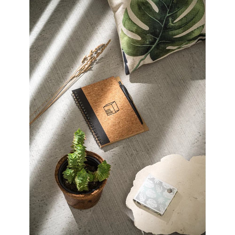 B6-Notizbuch aus Kork und Recyceltes Polyester (100% rPET) mit Kugelschreiber - VICENTE - Schwarz