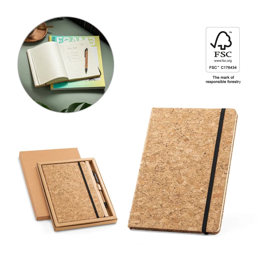 A5 Notizblock und Kugelschreiberset aus Kork - FREUD - Natur