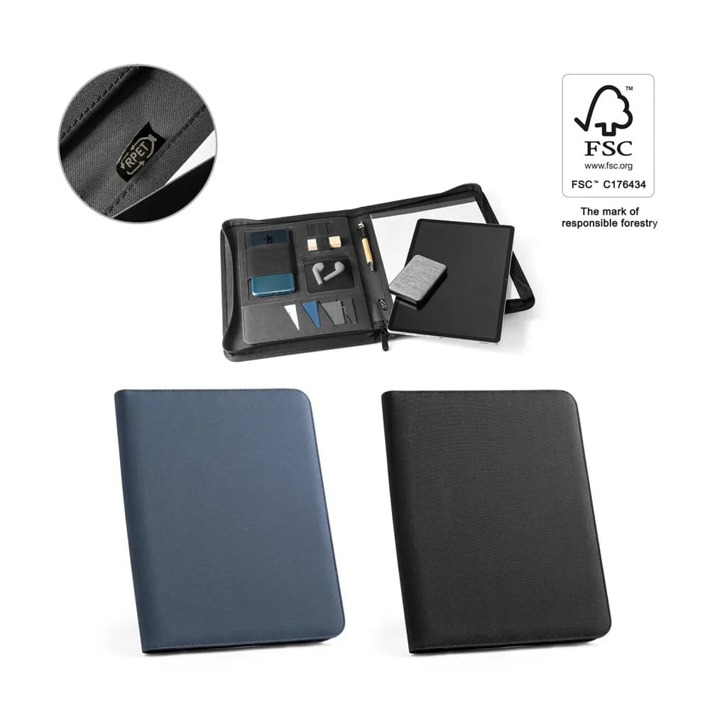 A4 Mappe aus recyceltem Polyester (100% rPET) 300D mit Reißverschluss - EMERGE FOLDER - Schwarz