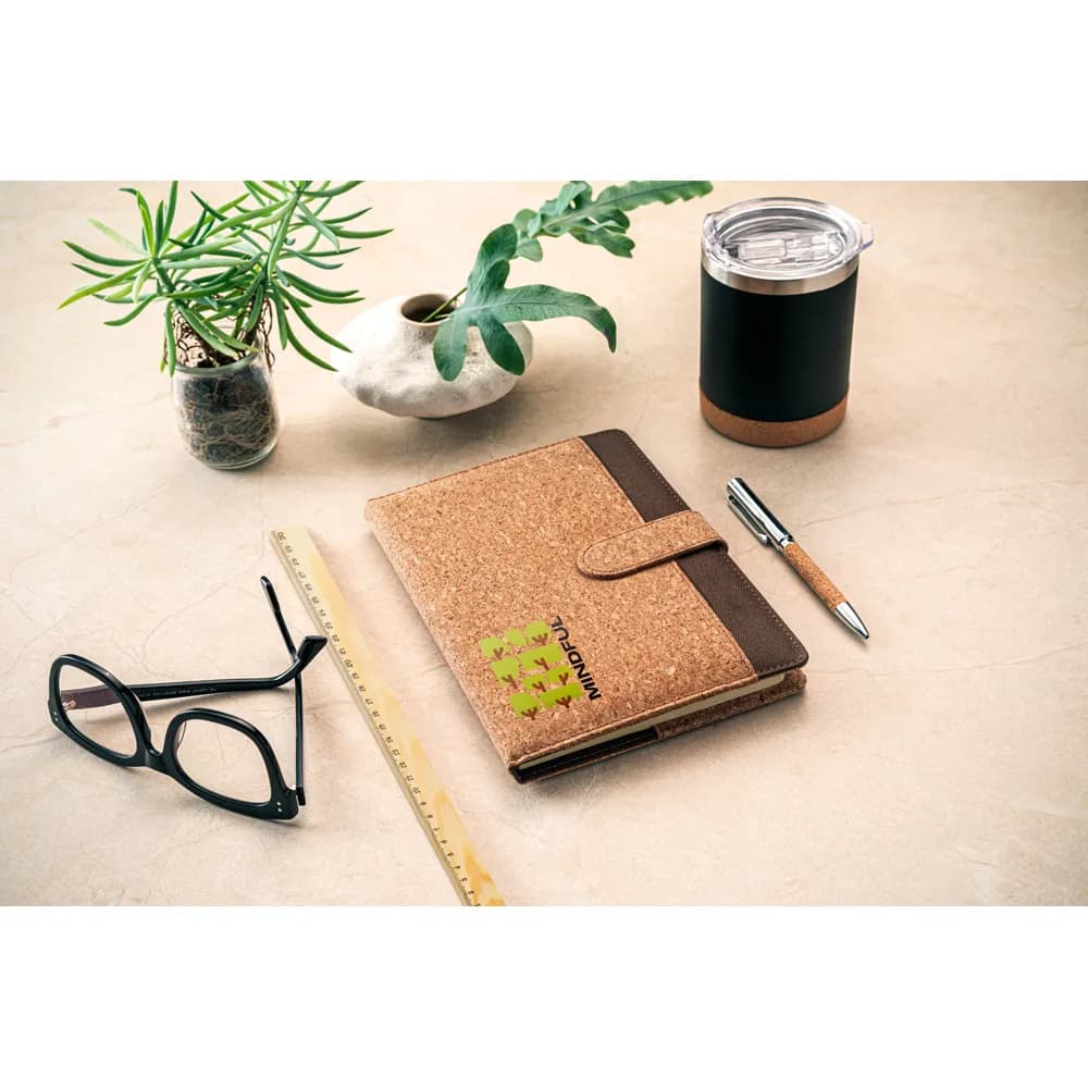 Mappe A5 aus Kork und recyceltem Polyester (100 % rPET) mit abnehmbarem Notizblock - FIELDING - Natur