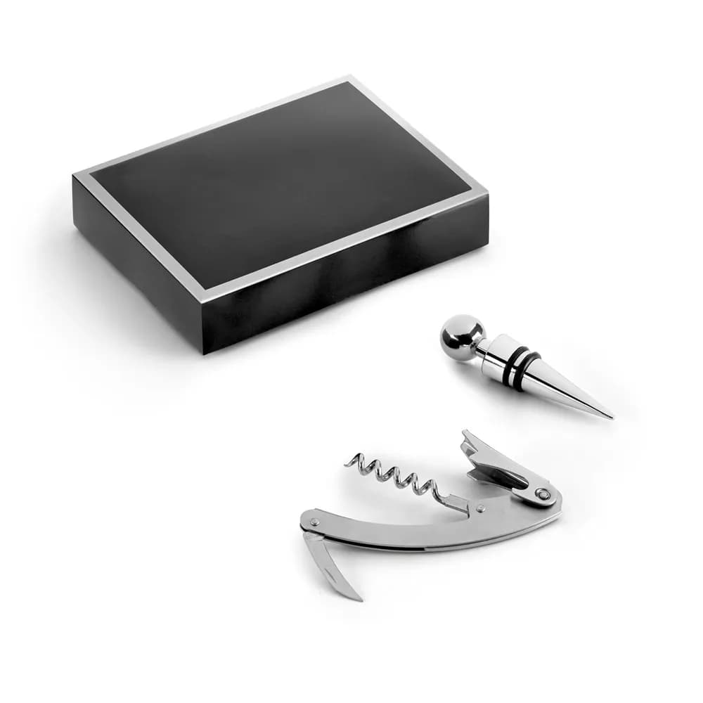 Weinset aus Zink und Edelstahl bestehend - BARREL - Satinsilber