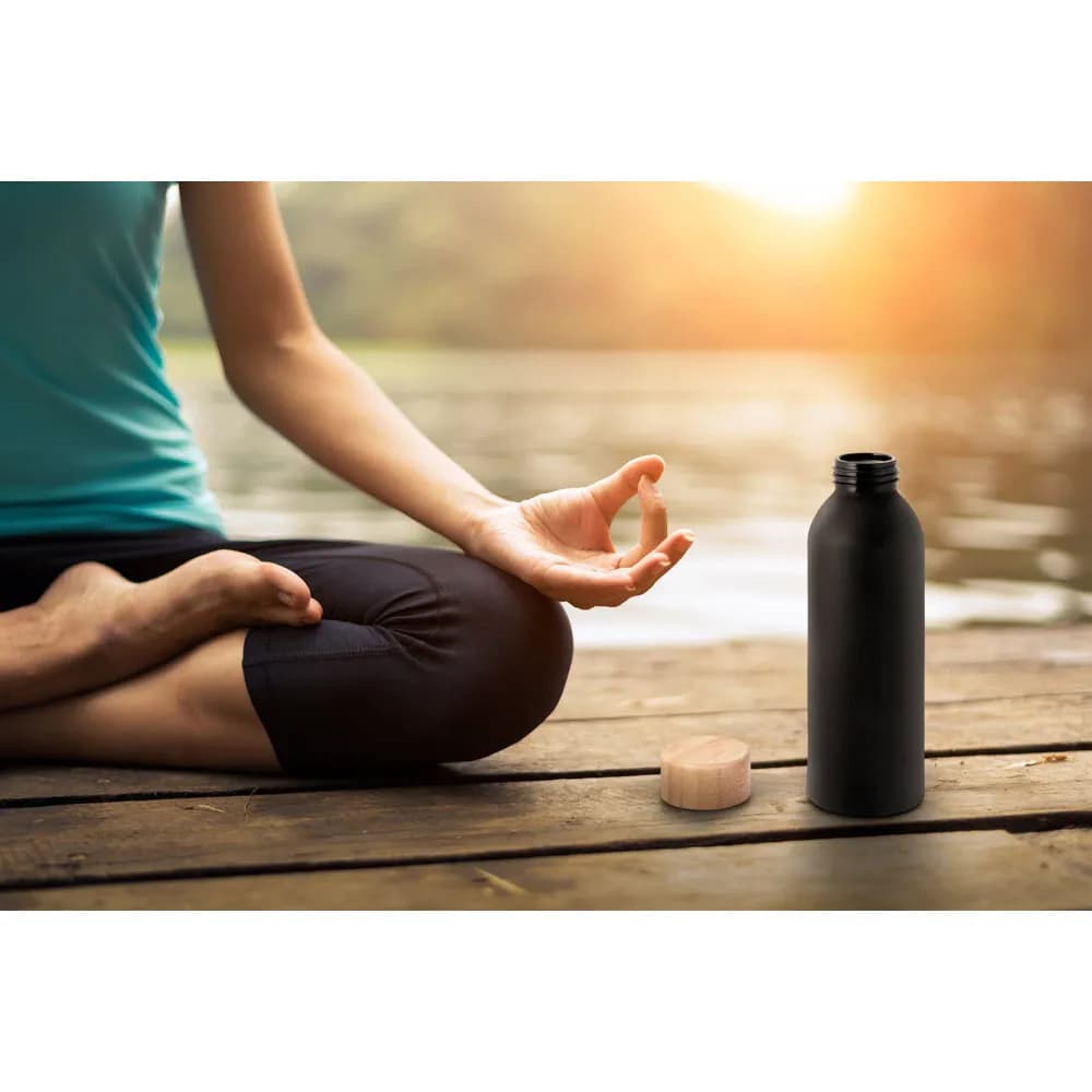 Aluminiumflasche mit Bambusdeckel 550 ml - QUETA - Schwarz