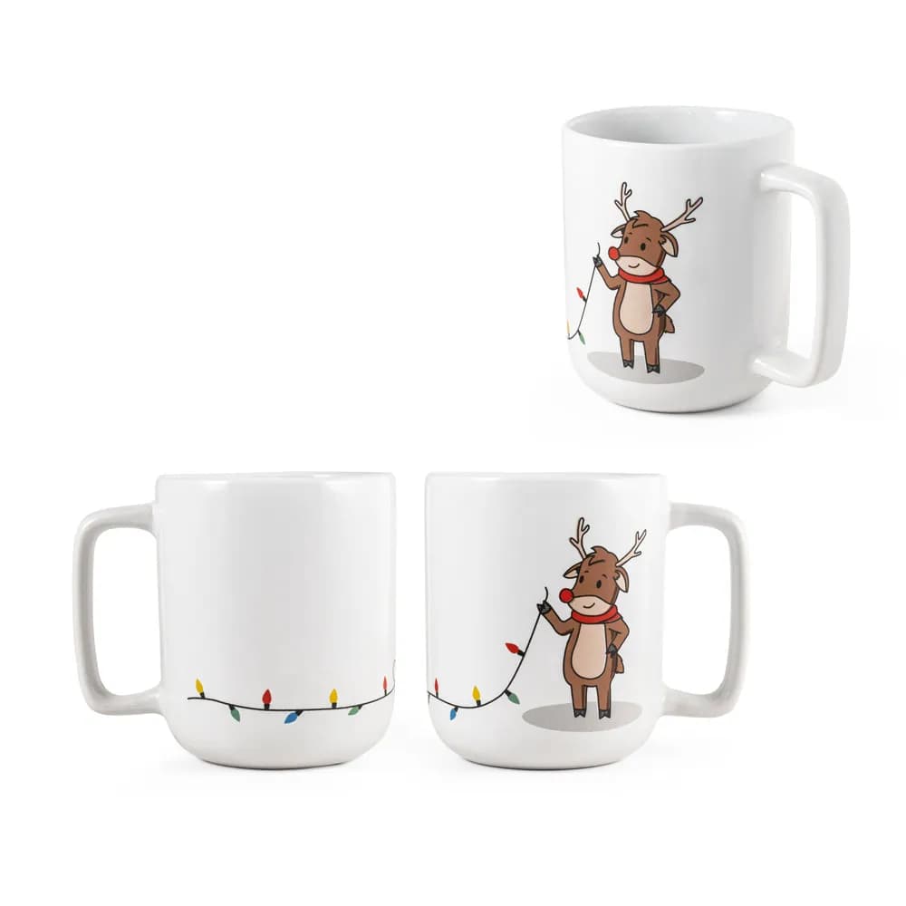 Becher mit Weihnachtsdruck 330 ml - REINDEER - Weiß