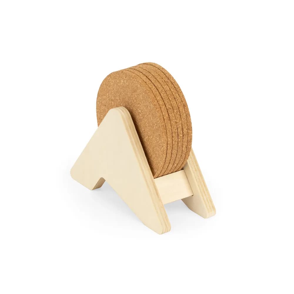 Sperrholzständer mit 6 Korkuntersetzern - PLYCORK - Natur