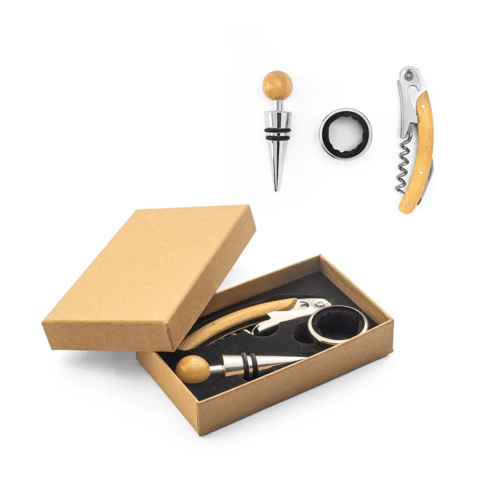 Weinset aus Bambus und Edelstahl - SAVORY - Natur