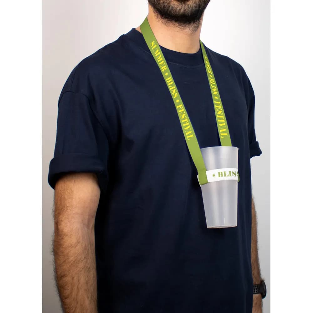 SET Lanyard SUBLIMATION Long II (20 mm) Duo mit sublimiertem elastischem Becherhalter - SWINDON - 301 - Weiß