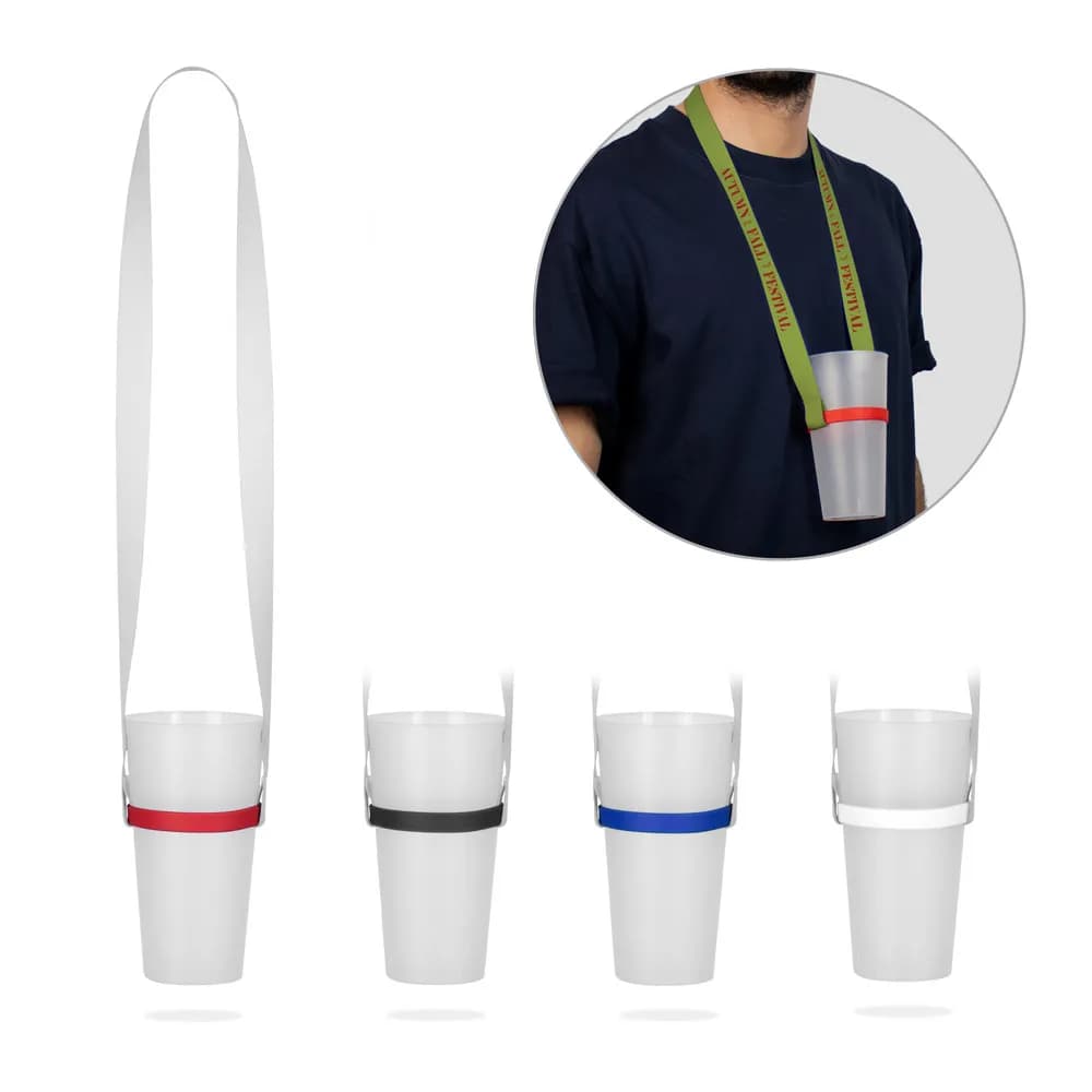 SET Lanyard SUBLIMATION Long II (20 mm) Duo aus recyceltem Polyester (100% rPET) mit Silikon-Becherhaltern - ROTHERHAM - 300 - Schwarz