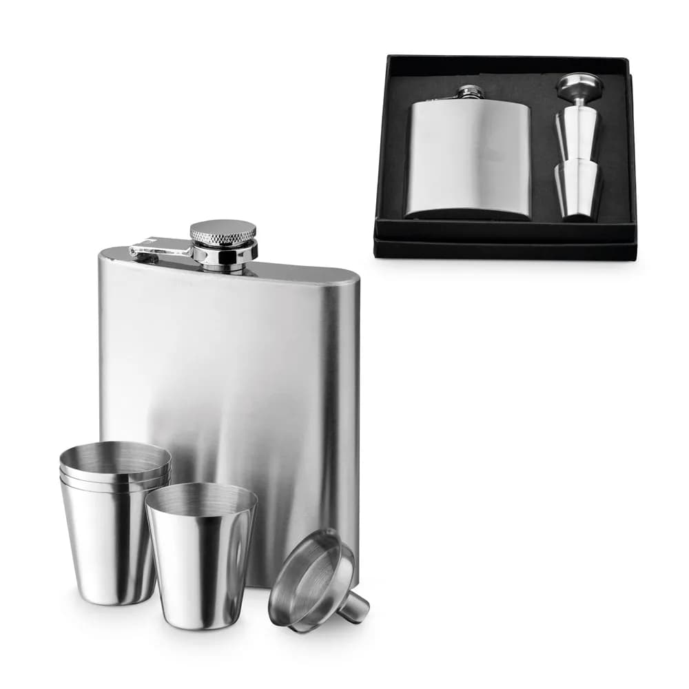 Set aus Edelstahlflasche und Gläsern 200 mL - NOVAK - Silber