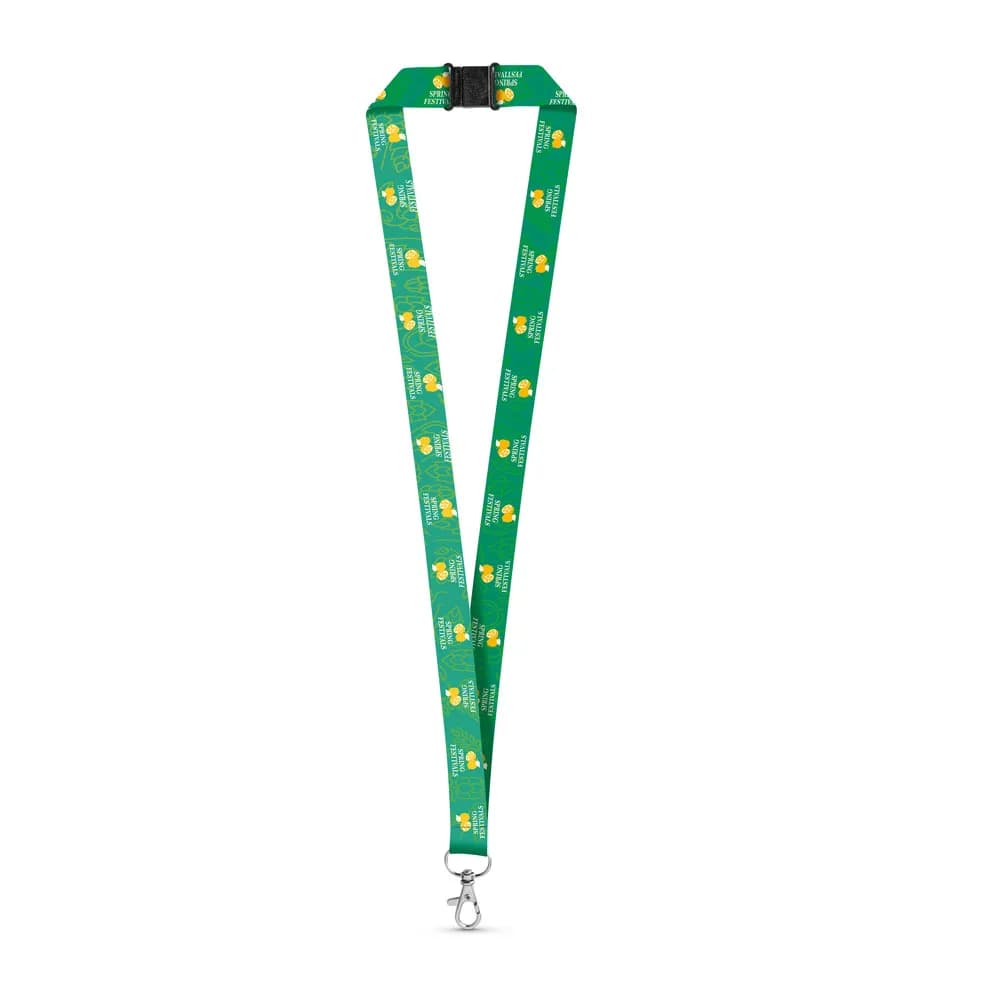 SET Lanyard SUBLIMATION Long II (20 mm) aus recyceltem Polyester (100% rPET) mit 20 mm Schnappkarabiner und Sicherheitsverschluss - DOVER - Weiß
