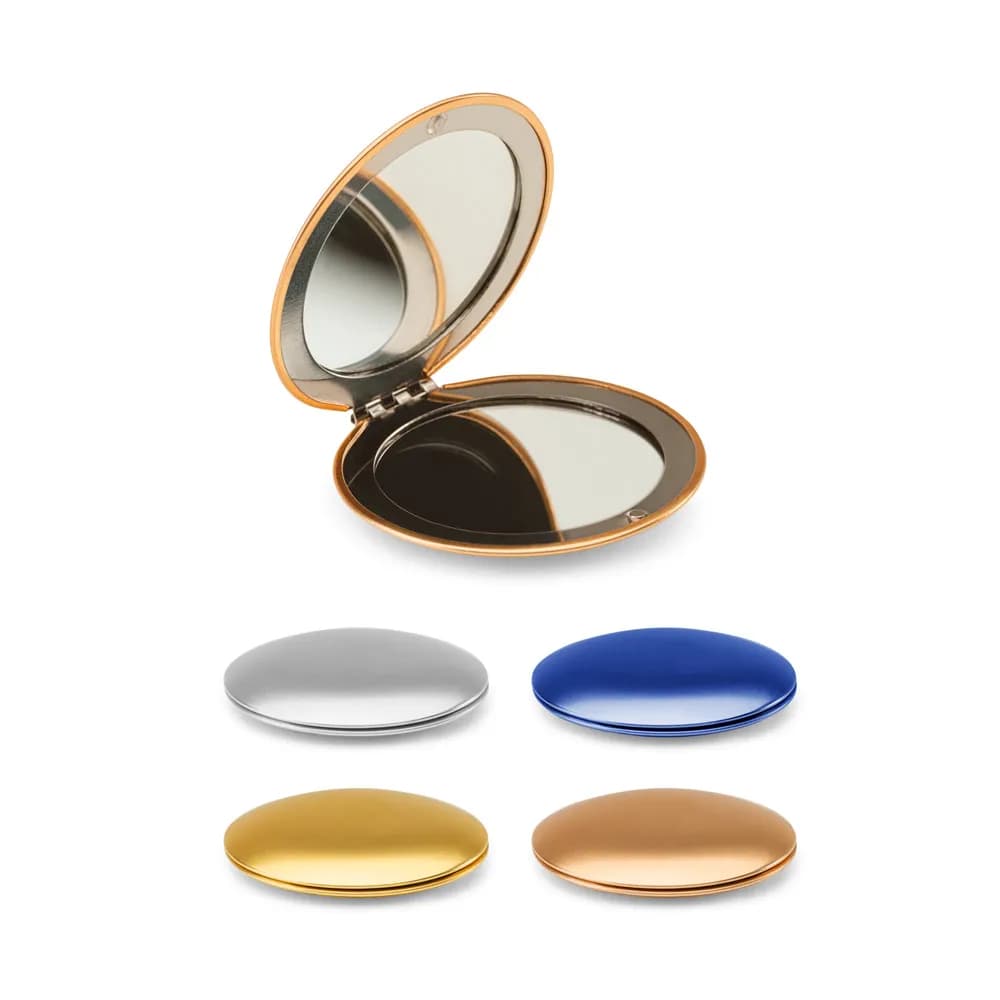 Runder doppelseitiger Aluminiumspiegel mit Magnetverschluss - KAYLA - Silber