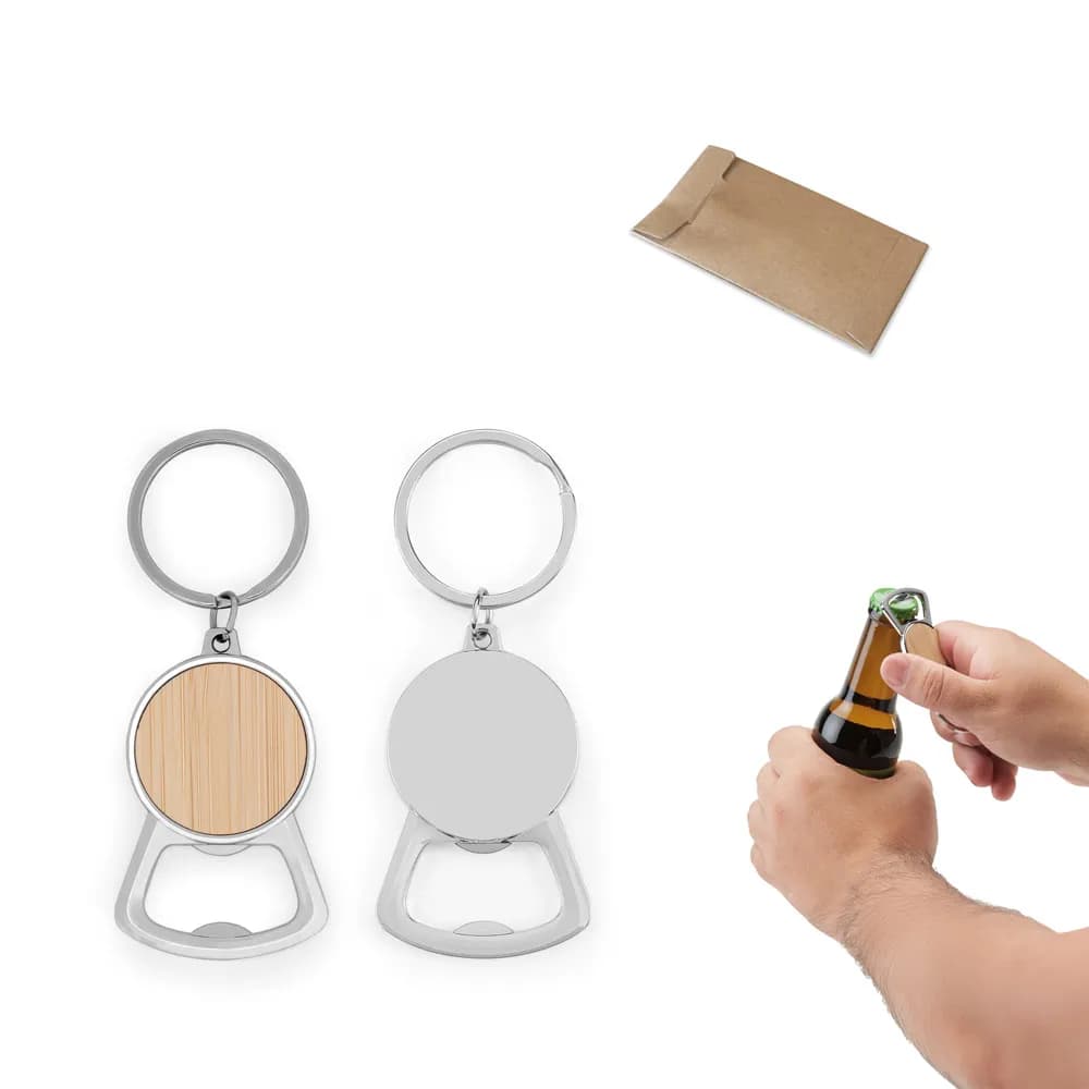 Schlüsselanhänger aus Eisen in runder Form aus Zink und Bambus - MEEKO - Natur