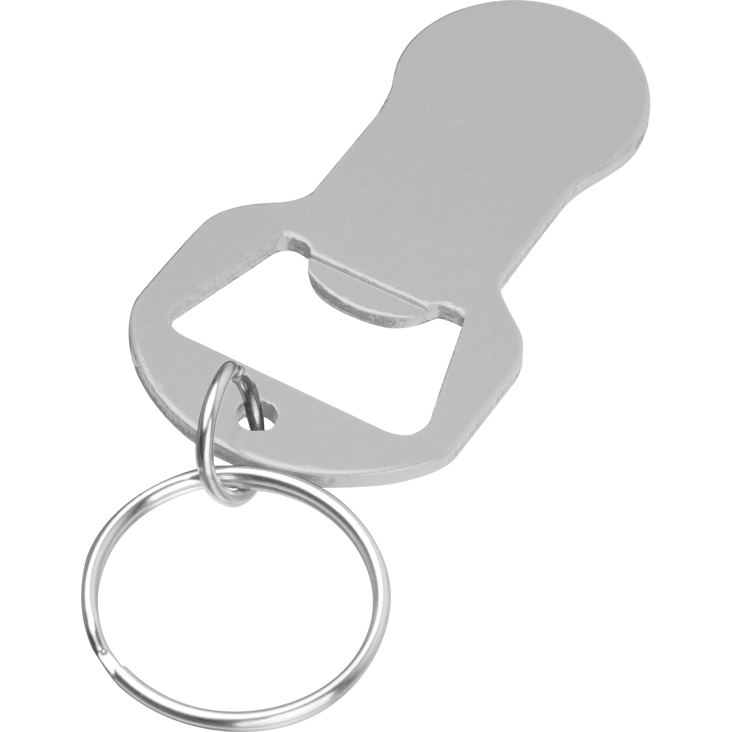 Recycelter Alu Schlüsselanhänger mit Einkaufswagenlöser und Flaschenöffner OLIVER - grau