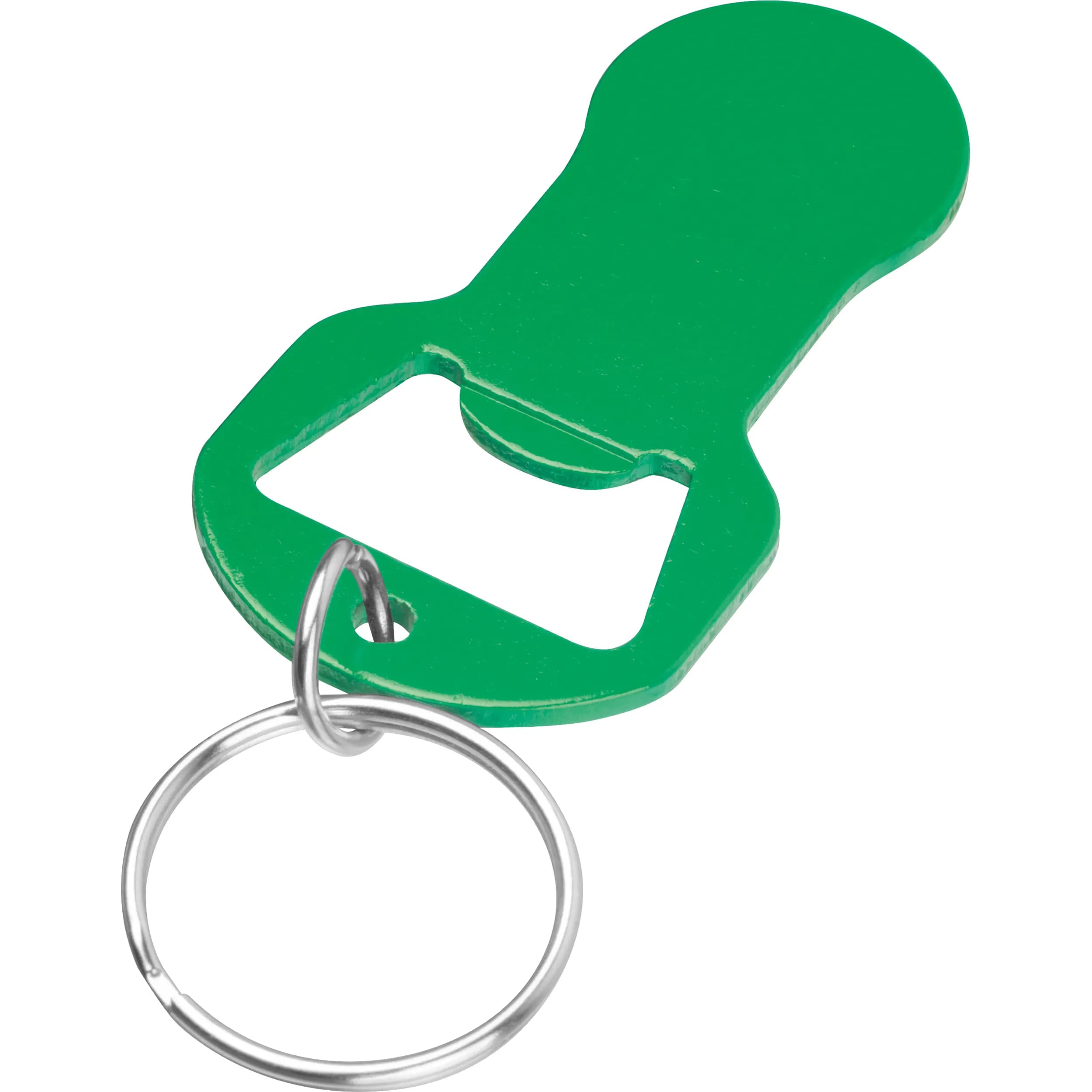 Recycelter Alu Schlüsselanhänger mit Einkaufswagenlöser und Flaschenöffner OLIVER - grün