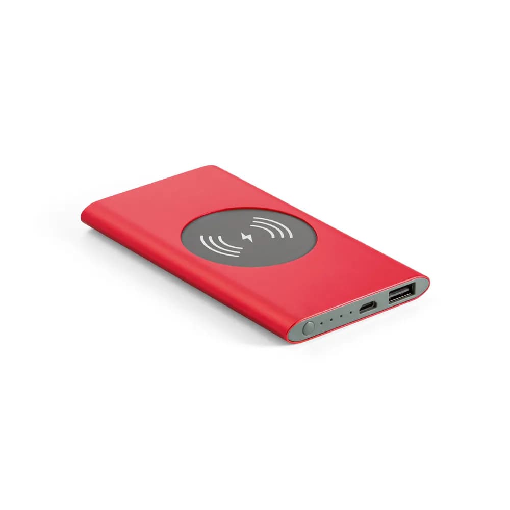 Powerbank 4000 mAh mit 5W wireless Ladegerät aus Recyceltes Aluminium (100 % rAL) - CASSINI - Rot
