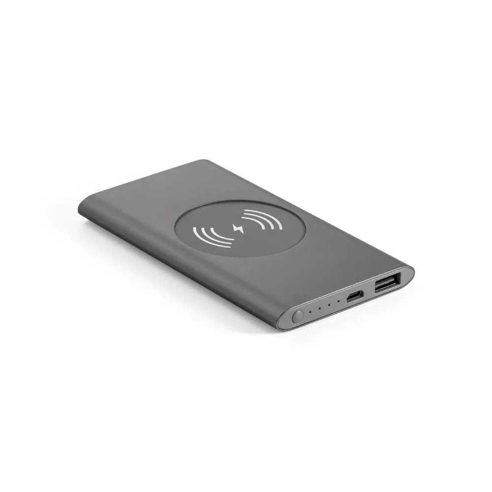 Powerbank 4000 mAh mit 5W wireless Ladegerät aus Recyceltes Aluminium (100 % rAL) - CASSINI - Dunkelgrau