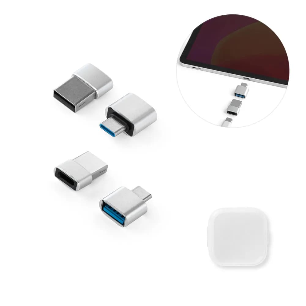 Set aus 2 Aluminium USB-A / USB-C Adaptern - MINSKY - Satinsilber